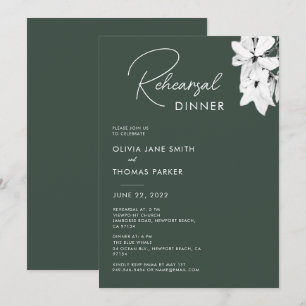 Modern Simple Green Magnolia Rehearsal Dinner Invitation
