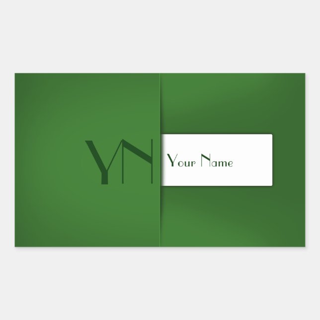 Modern Simple Green Monogram Name Sticker (Front)