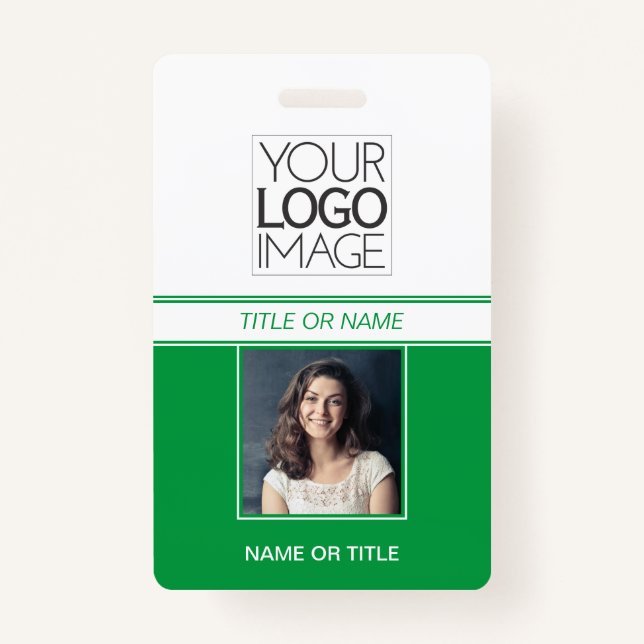 Modern Simple Green Photo Professional Name Tag Badge (Front)