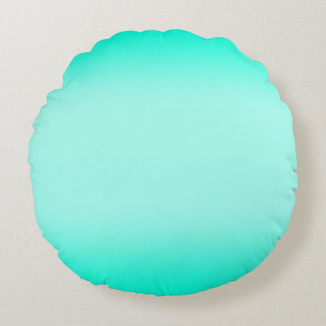 Modern Simple green Turquoise Gradient Colour Round Pillow (Front)