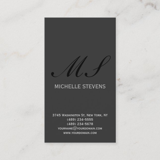 Modern Simple Grey Plain Monogram Business Card (Front)