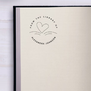 Modern Simple Hand-drawn Book & Heart Library Rubber Stamp