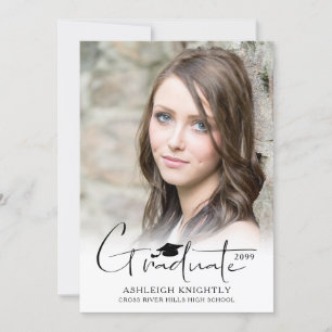 Modern Simple Hand Lettered Graduate Cap 2 Photos Announcement