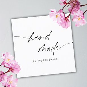 Modern Simple Handmade Script Black White  Square Business Card