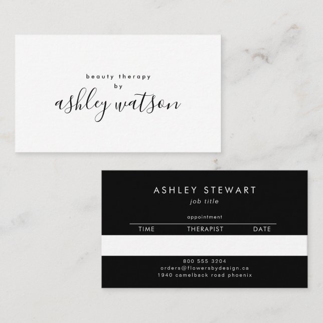 Modern Simple Handwritten Calligraphy Plain White Appointment Card (Front/Back)