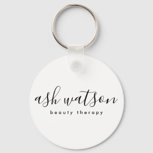 Modern Simple Handwritten Calligraphy Plain White Keychain