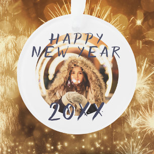 Modern Simple Happy New Year 2022 Photo Ornament