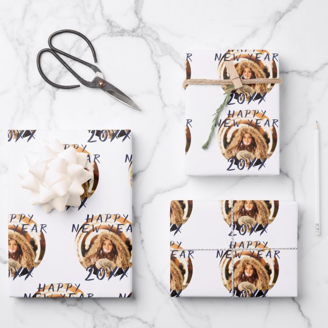 Modern Simple Happy New Year 2023 Photo Wrapping Paper Sheet (Front)