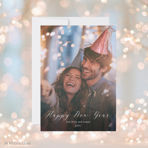Modern Simple Happy New Year Overlay Photo Holiday Card