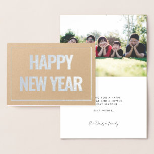 Modern & simple Happy New Year photo silver Foil Card