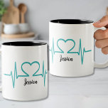 Modern Simple Heart Nurse Doctor Medical Two-Tone Coffee Mug<br><div class="desc">Modern Simple Heart Beat Nurse Doctor Medical Two-Tone Coffee Mug. Turquoise heart beat EKG heart beat print, great for a nurse, doctor, vet, etc, in your life, or for a nursing school or medical school graduation gift! Not only can you change the font colours (and text of course), but you...</div>