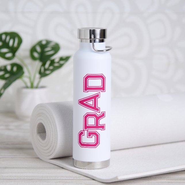Modern Simple High School Grad Pink Graduation Water Bottle (Yoga)