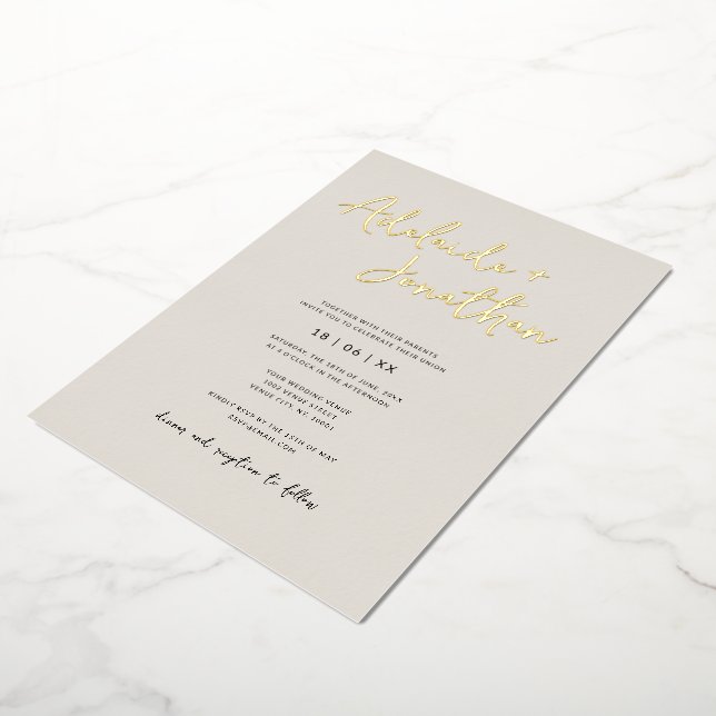 Modern Simple Ivory Wedding Gold Lettering (Rotated)