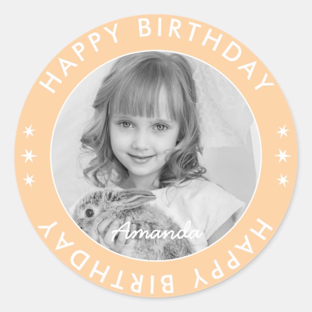 Modern Simple Kids Thanks Happy Birthday Photo Classic Round Sticker (Front)