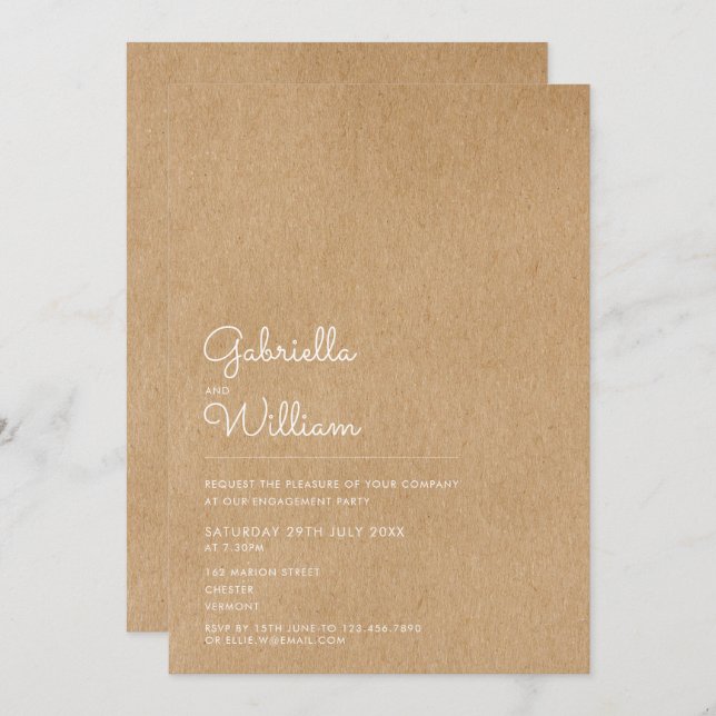 Modern Simple Kraft Engagement Party Invitation (Front/Back)