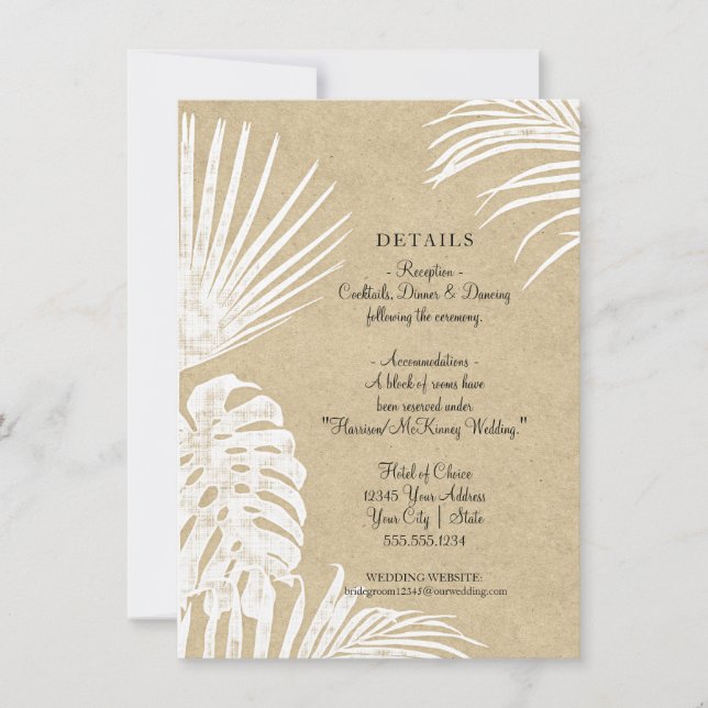 Modern Simple Kraft Tropical Leaf Beach Wedding In Invitation (Front)