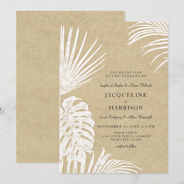 Modern Simple Kraft Tropical Leaf Coastal Ocean Invitation (Front/Back)