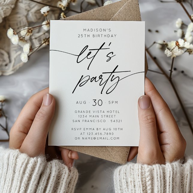 Modern Simple Let's Party Script Birthday  Invitation (Creator Uploaded)