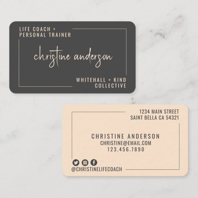 Modern Simple Life Coach Personal Trainer | Grey  Business Card (Front/Back)