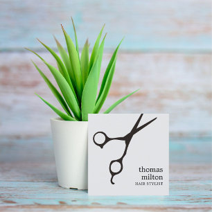 Modern Simple Light Grey Black Scissors Salon Square Business Card