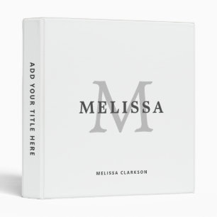 Modern Simple Light Grey Monogram Name Binder