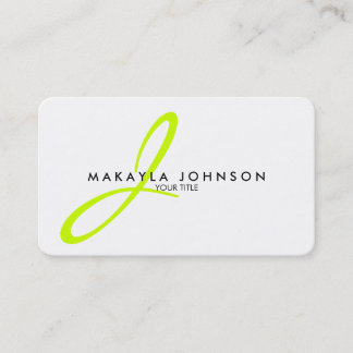 Modern & Simple Lime Green Monogram Professional Business Card