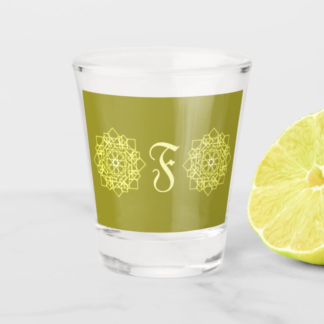 Modern Simple line stripes floral monogram name Shot Glass (Front)