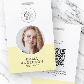 Modern Simple Logo Photo Name QR Code Employee ID Badge