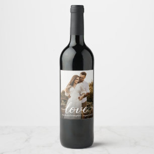 Modern Simple Love Script Wedding Photo Favour Wine Label