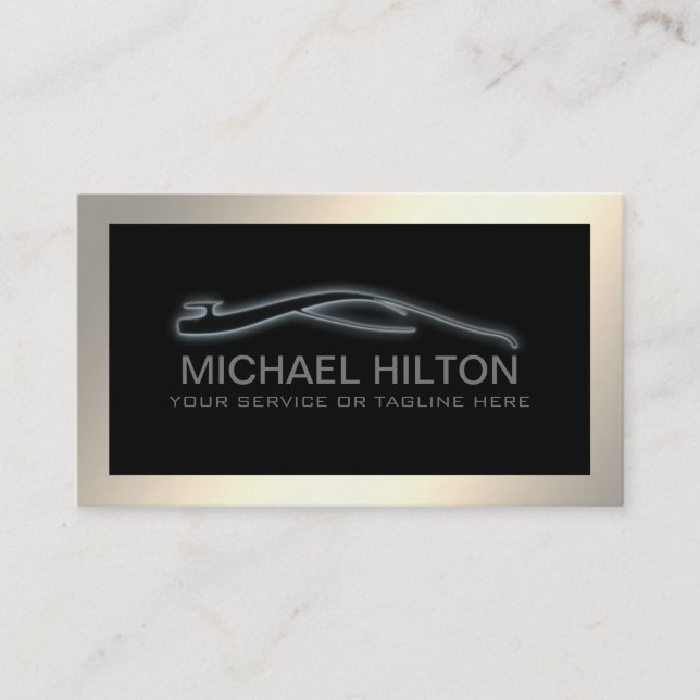 Modern simple luxury powerful car outline gold business card (Front)