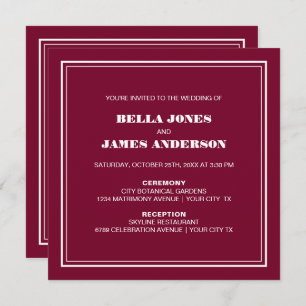 Modern Simple Magenta White Wedding Invitation