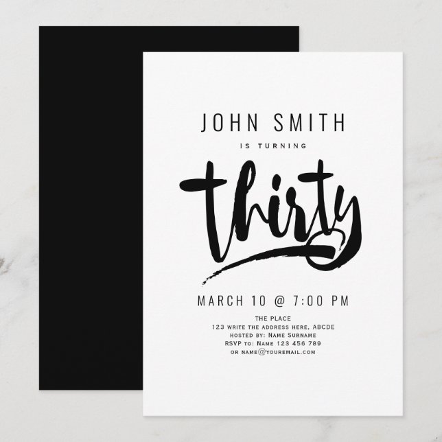 Modern, Simple, Male Thirty celebration Birthday Invitation (Front/Back)