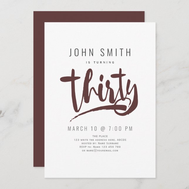 Modern, Simple, Male Thirty celebration Birthday Invitation (Front/Back)