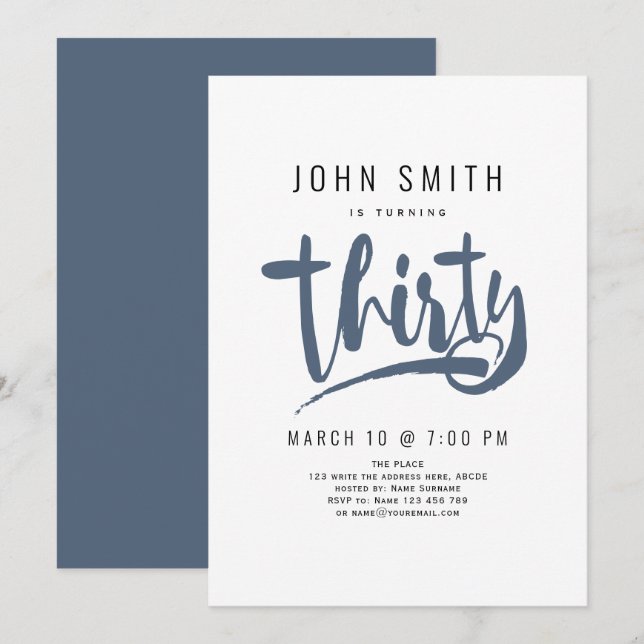 Modern, Simple, Male Thirty celebration Birthday Invitation (Front/Back)
