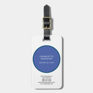 Modern Simple Medium Blue White Minimalist Plain Luggage Tag