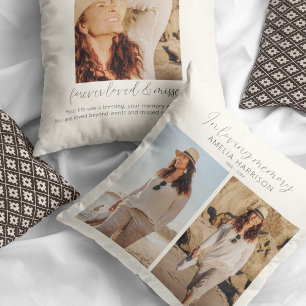 Modern & Simple Memorial Photo Collage Throw Pillow