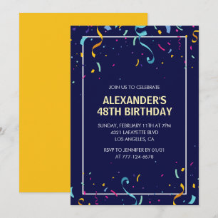 Modern Simple Men Confetti 48th birthday Invitation