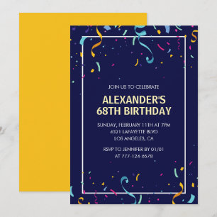Modern Simple Men Confetti 68th birthday Invitation