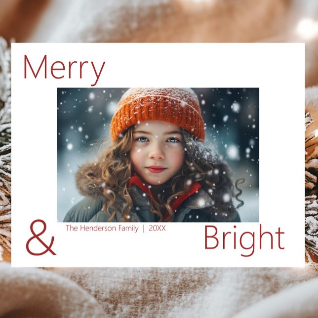 Modern Simple Merry & Bright 1 Photo Postcard (Creator Uploaded)