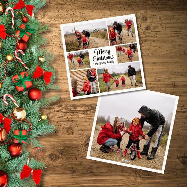 Modern Simple Merry Christmas Photo Collage Holiday Card (Creator Uploaded)