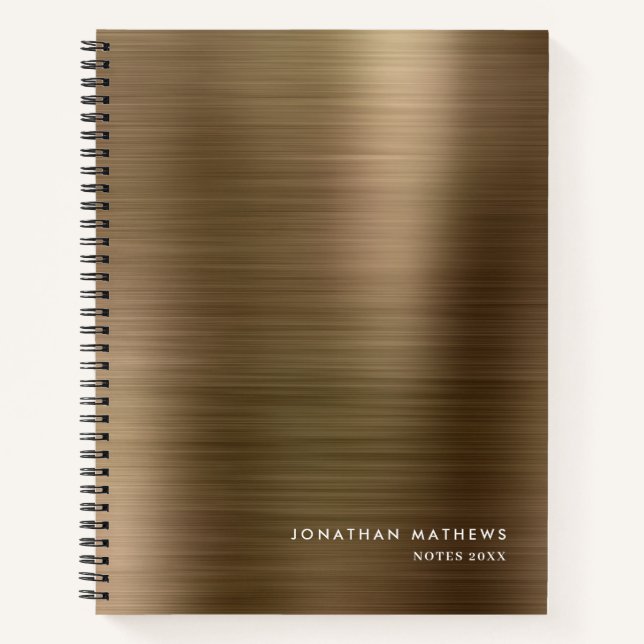 Modern Simple Metallic Brushed Gold Notebook (Front)