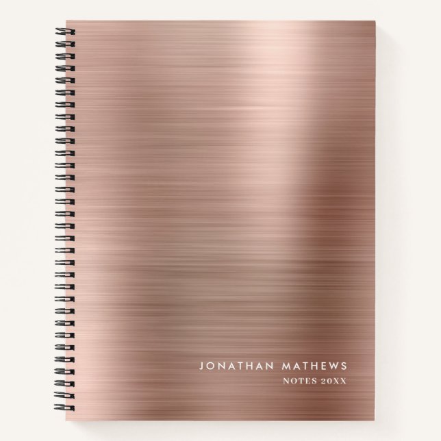 Modern Simple Metallic Brushed Rose Gold Notebook (Front)