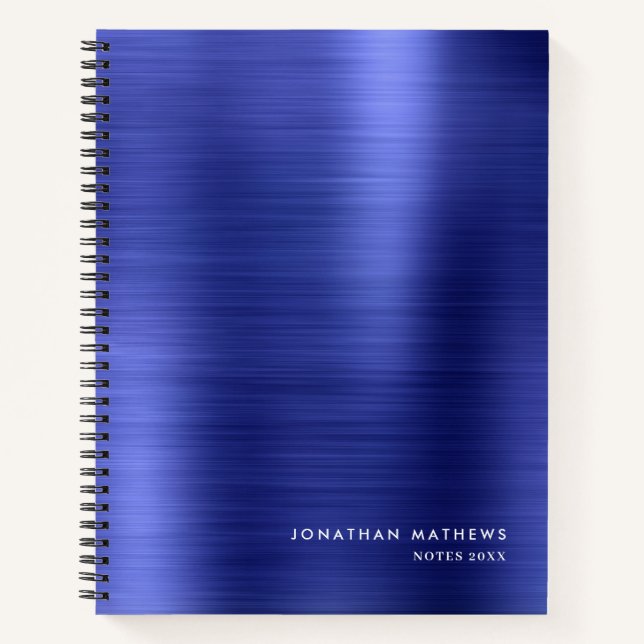 Modern Simple Metallic Brushed Royal Blue Notebook (Front)