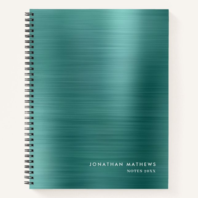 Modern Simple Metallic Brushed Teal Notebook (Front)