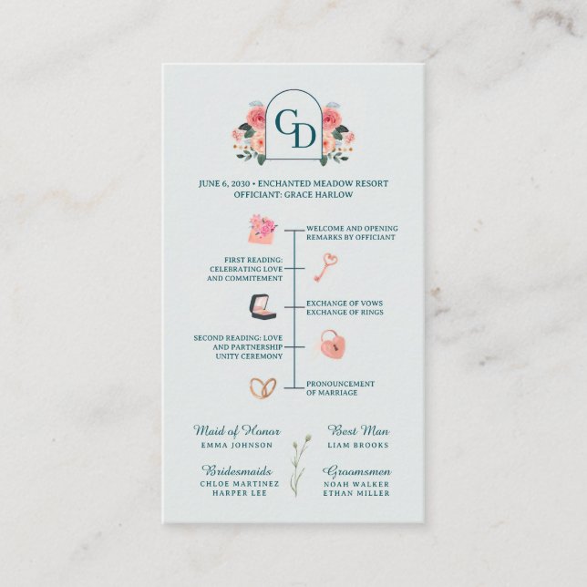 Modern simple minimal Classy Wedding Timeline  Enclosure Card (Front)