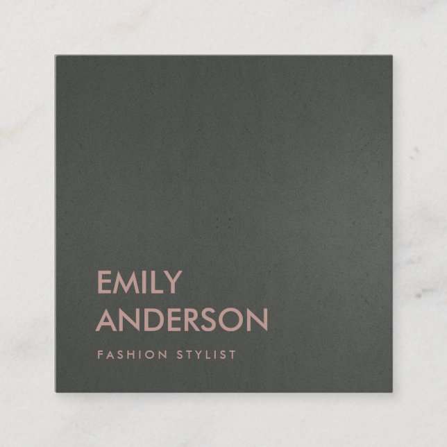 MODERN SIMPLE MINIMAL FAUX DARK SILVER GREY BLACK SQUARE BUSINESS CARD (Front)
