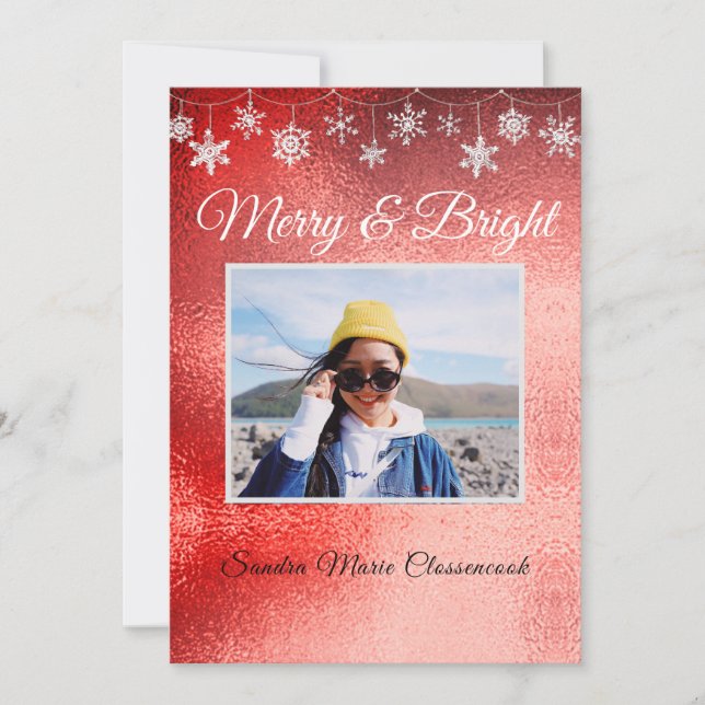 Modern Simple Minimal Metalic  Red Christmas  Announcement (Front)