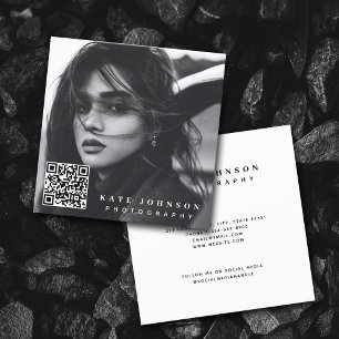 Modern Simple Minimal Photo QR Code Social Media Square Business Card