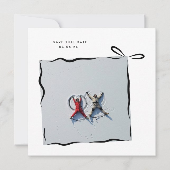 MoDeRN Simple MINIMAL RIBBON Photo Wedding Save The Date (Front)