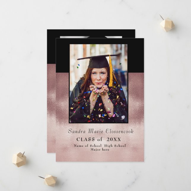Modern Simple Minimal Rose Black graduation Announ Announcement (Front/Back In Situ)